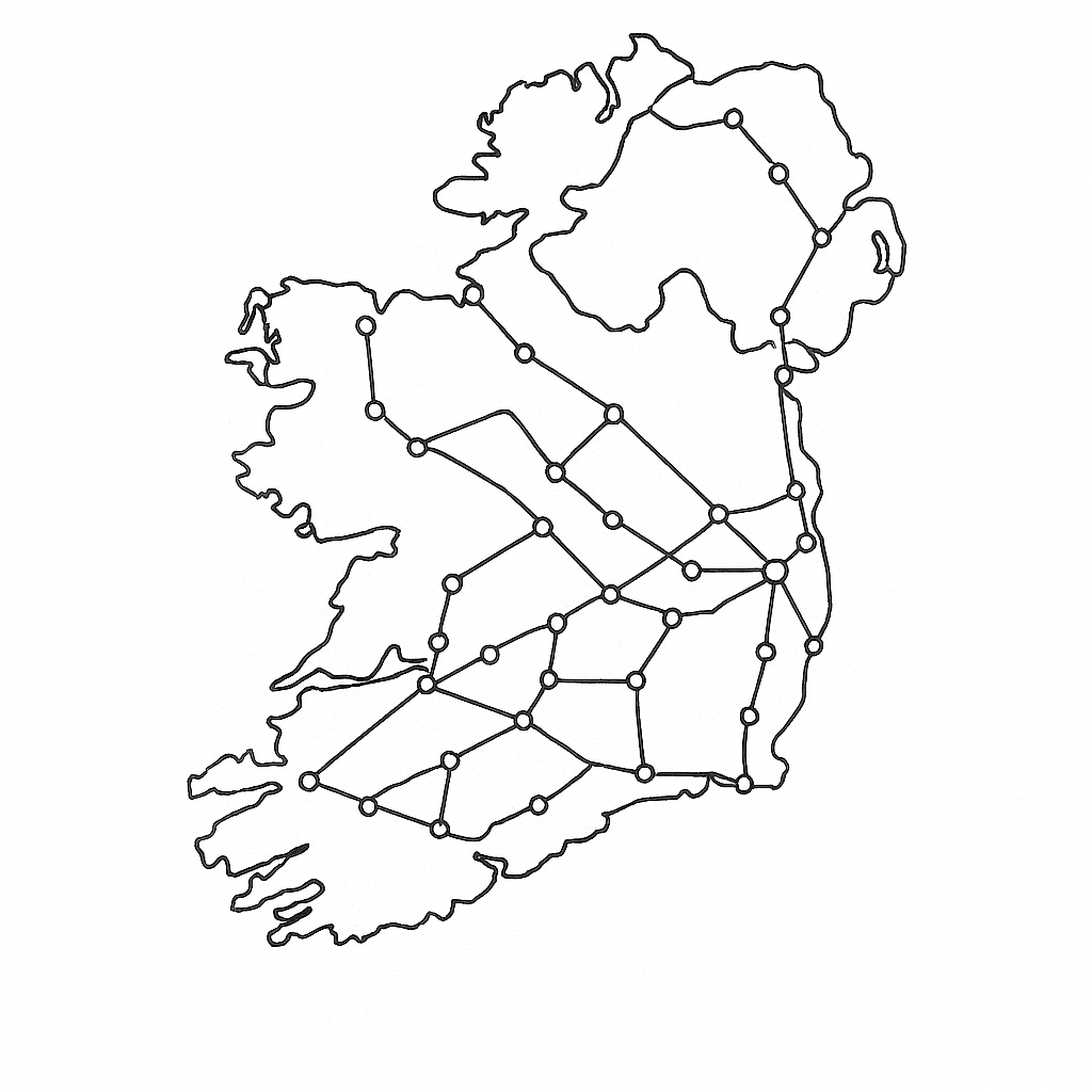 Ireland map with railway lines